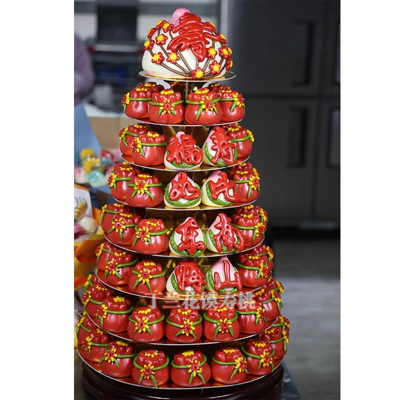 红红火火大寿桃全红色寿桃福袋八层寿塔花馍花样馒头老人生日礼物