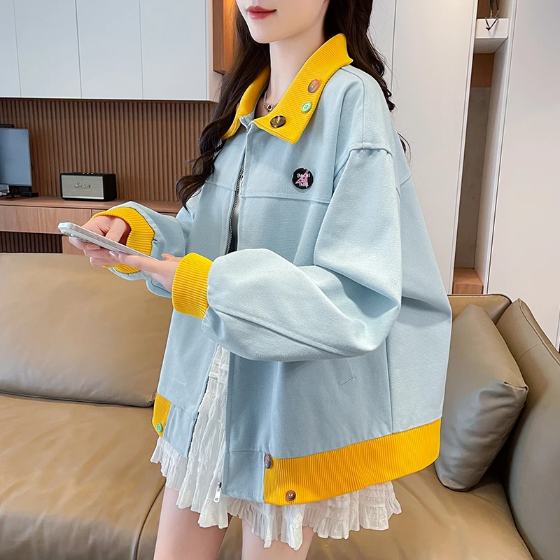 美式复古潮牌拼色棒球服女2025春秋新款学生洋气减龄宽松百搭外套