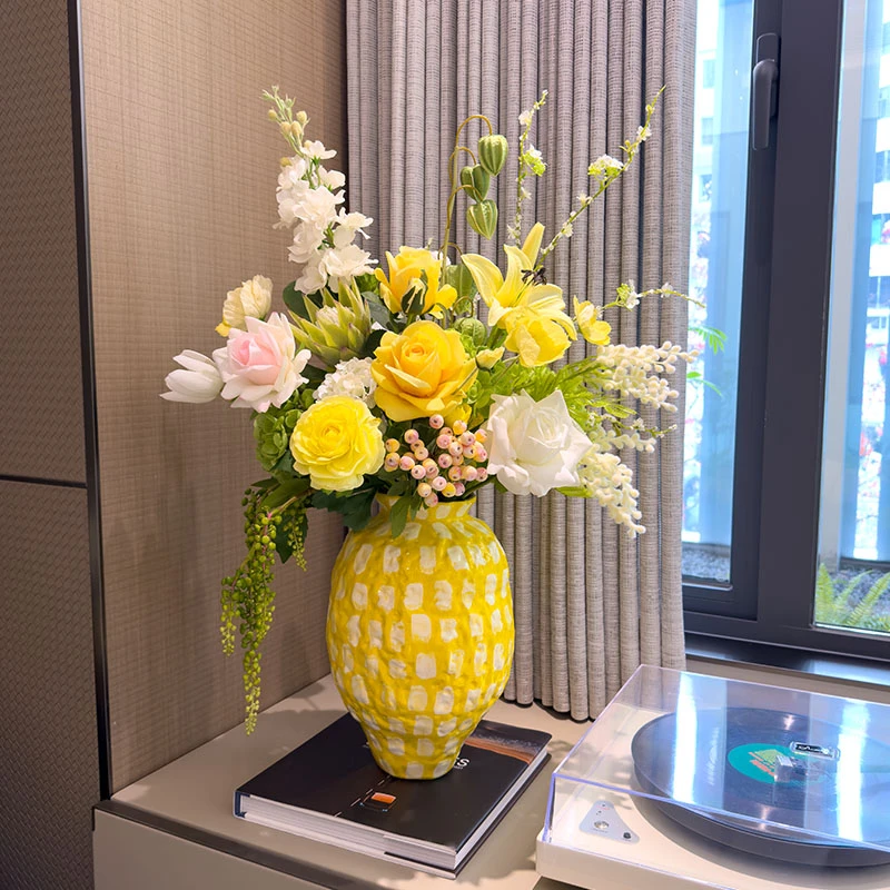 仿真玫瑰绣球百合花束陶瓷花瓶客厅餐桌电视柜花艺装饰花摆件假花