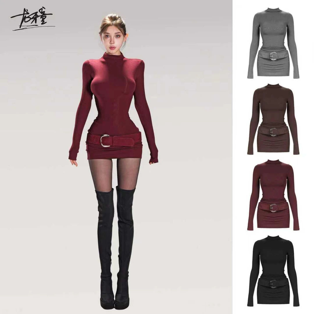 龙牙童推荐【轻熟女长袖】性感长袖赫本风连衣裙修身秋冬显瘦时尚