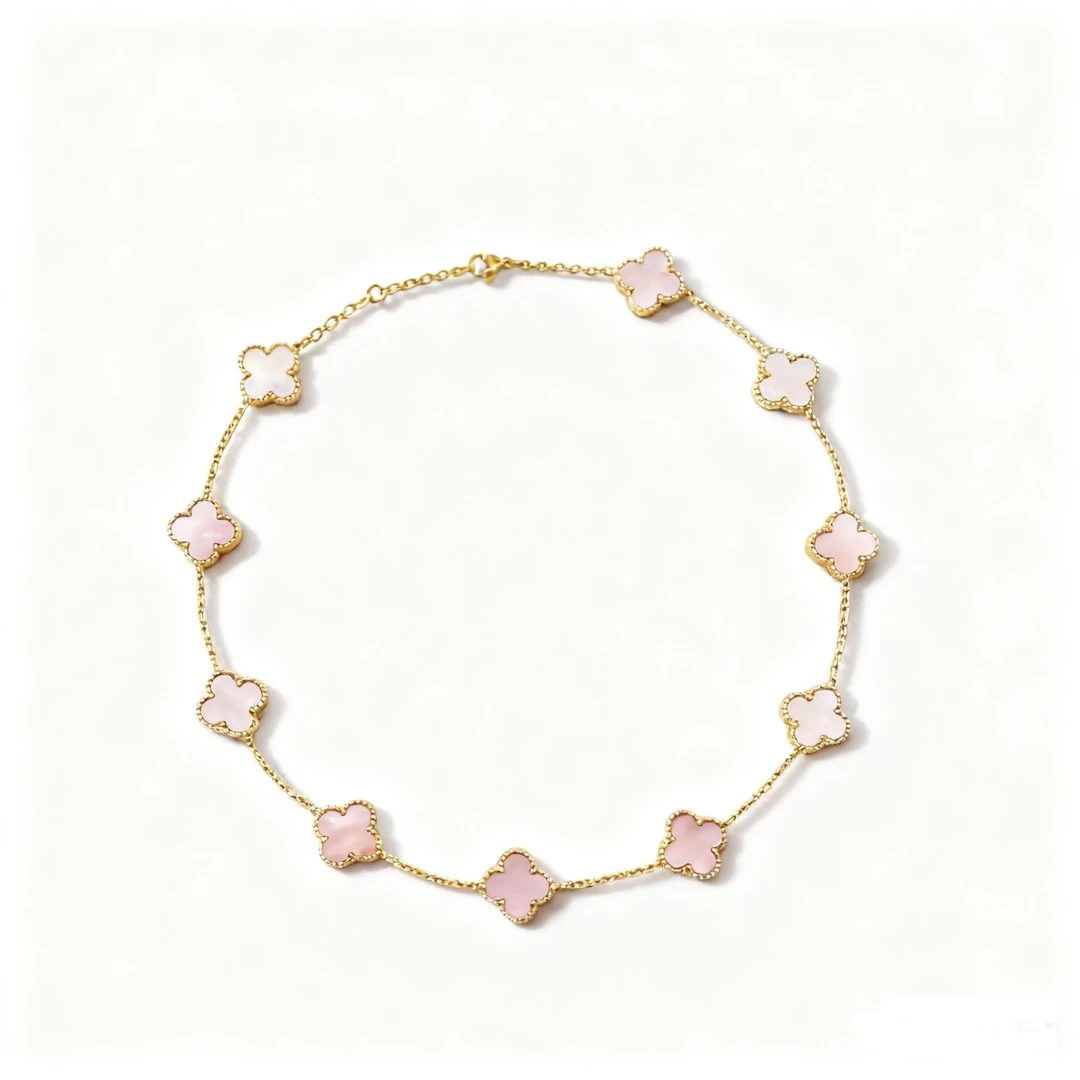 合金项链 【粉红佳人】五花四叶草项链气质轻奢