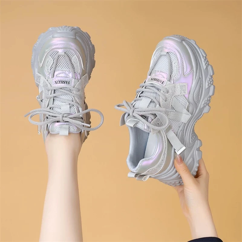 老爹鞋透气网眼2025年春夏新款小个子厚底增高女鞋网面舒适休闲鞋