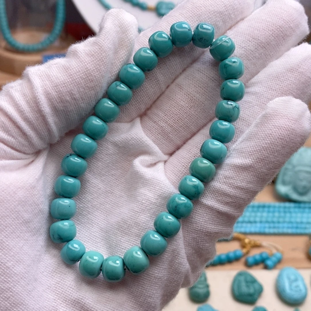 未镶嵌绿松石珠宝奇石帝王绿-水草老型7.6mm