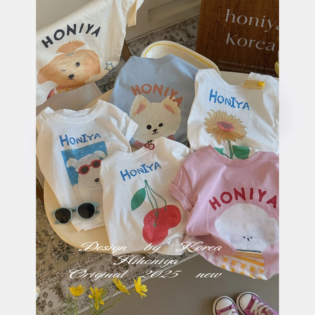 【小G同款】草坪约会二Hihoniya~2025夏季一家三口多色小狗印花短袖