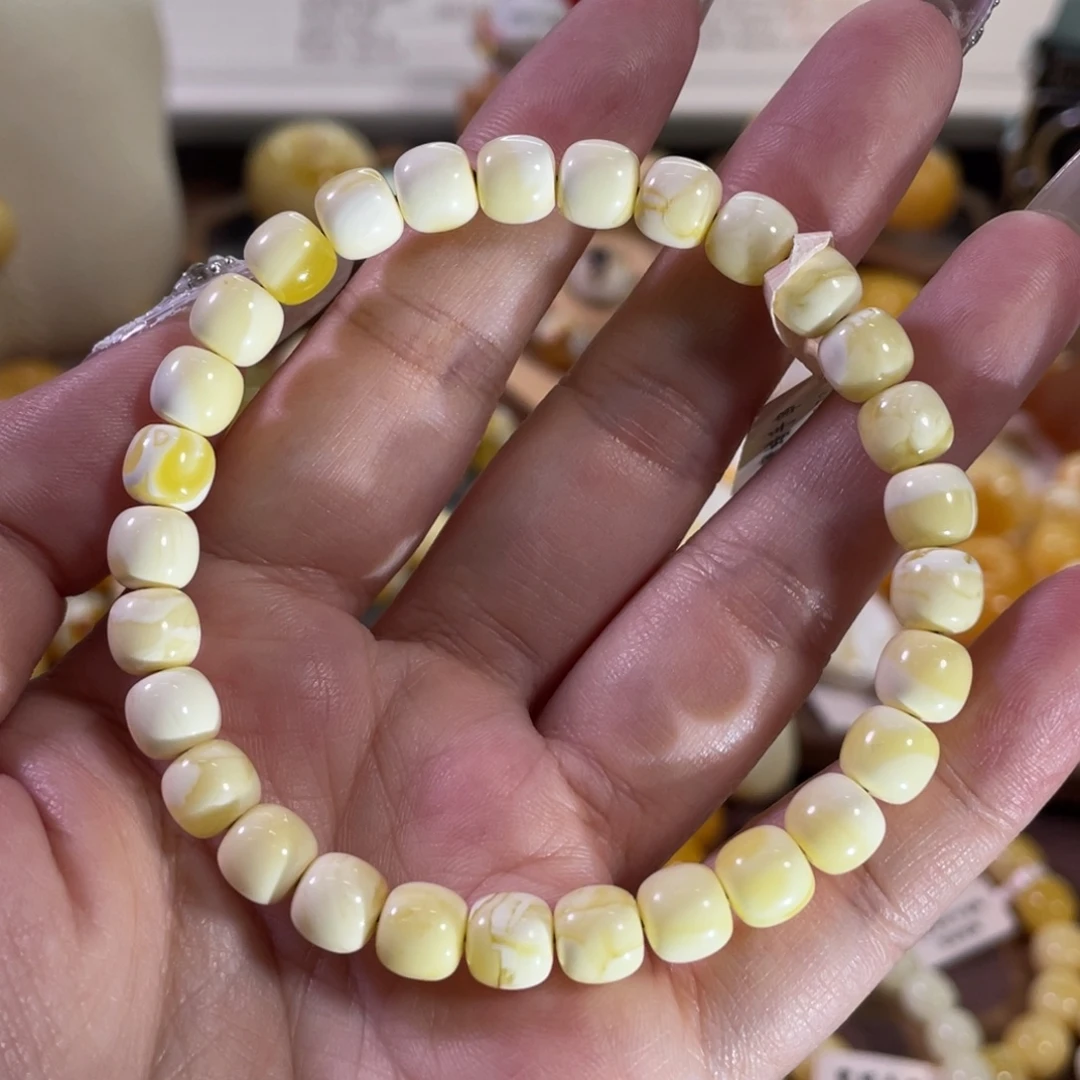 蜜蜡未镶嵌裸石金瓷白溶洞老型手串，特价福利，不退不换！
