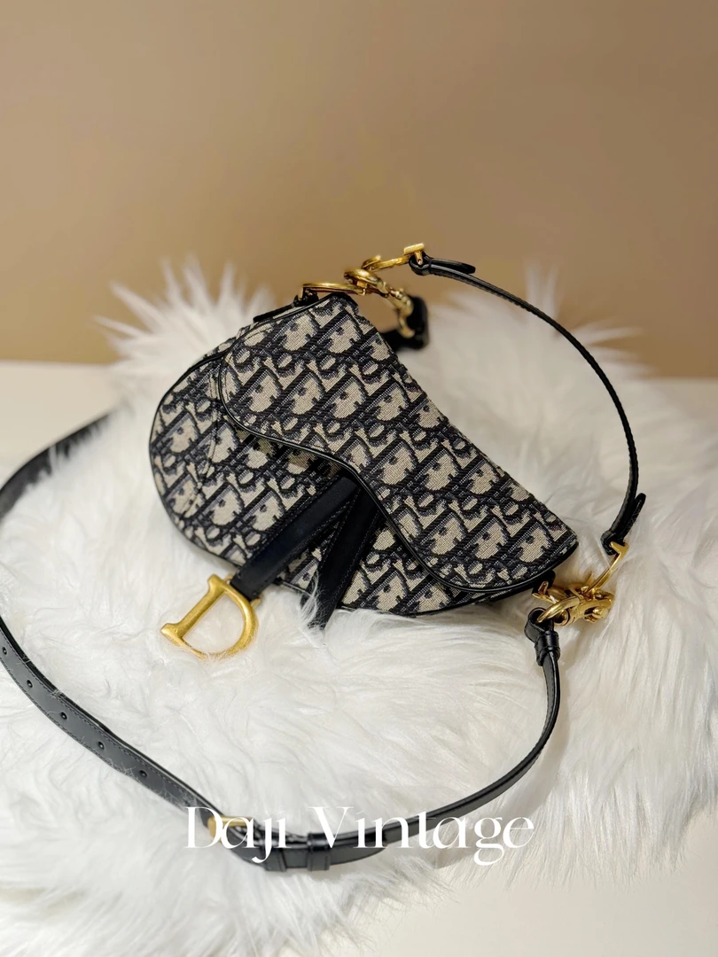 99新  大吉中古/Dior迪奥老花mini马鞍手提斜挎包