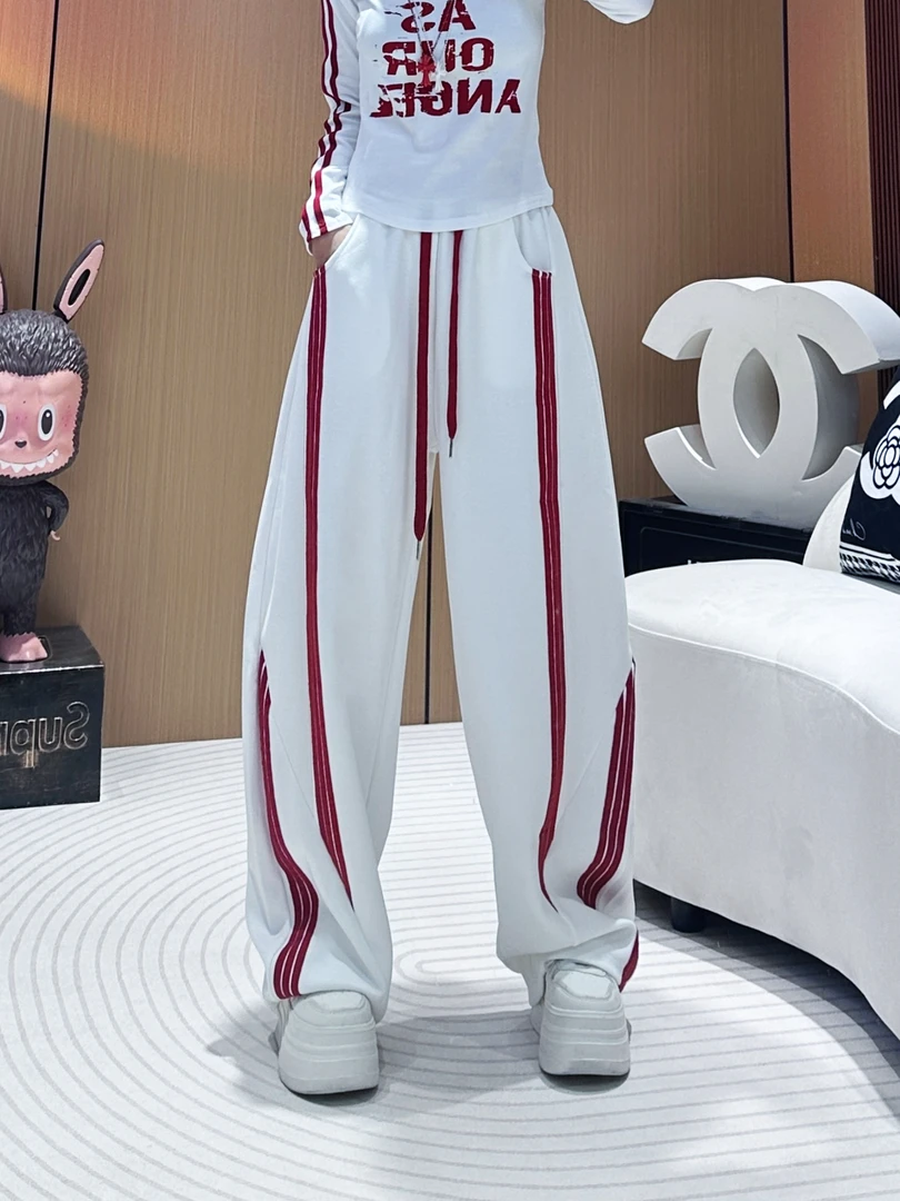 XX25100 拼色条纹宽松加厚长裤阔腿弯刀裤运动休闲裤秋季新款卫裤