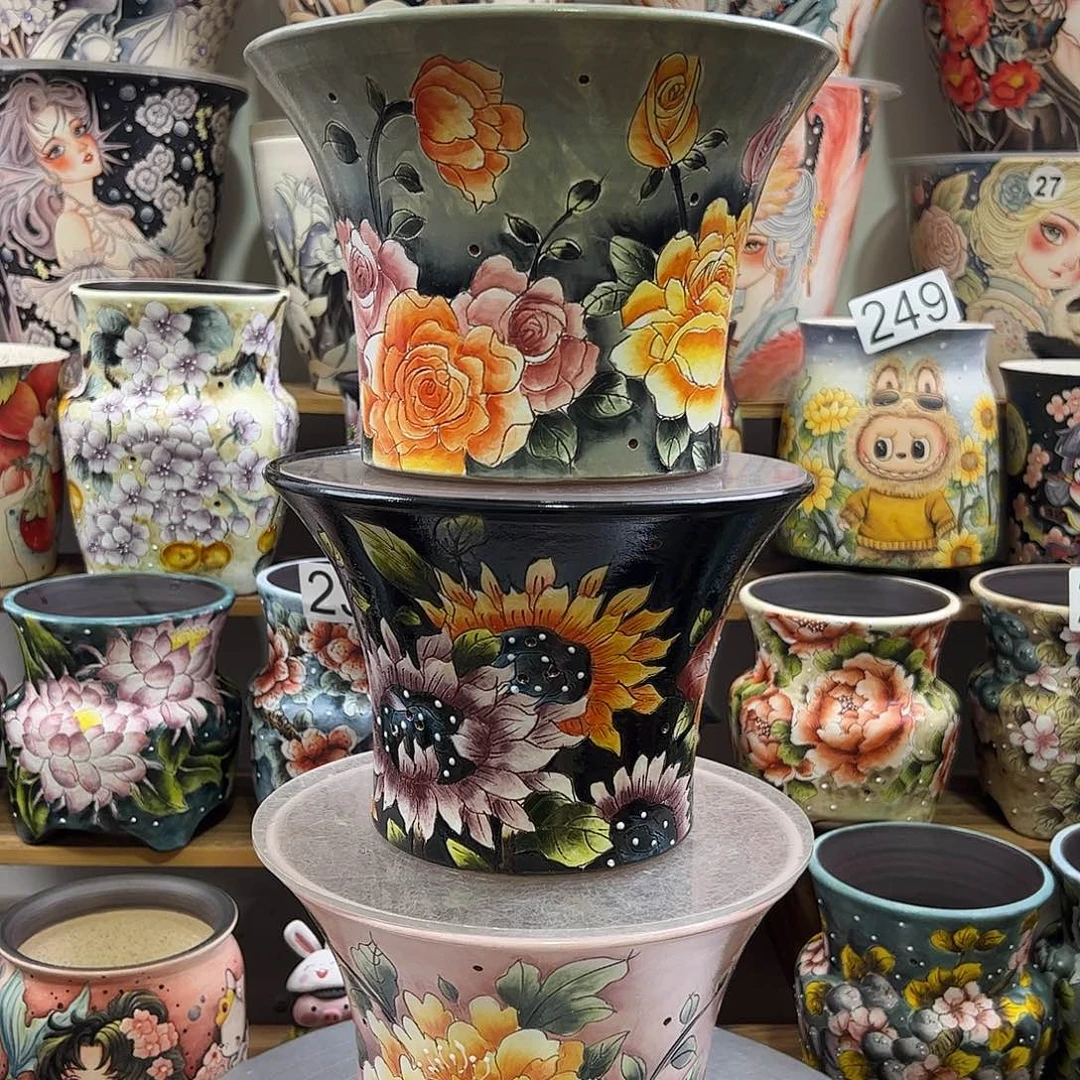 婞***後景德镇炫彩手绘景德镇陶瓷花盆
