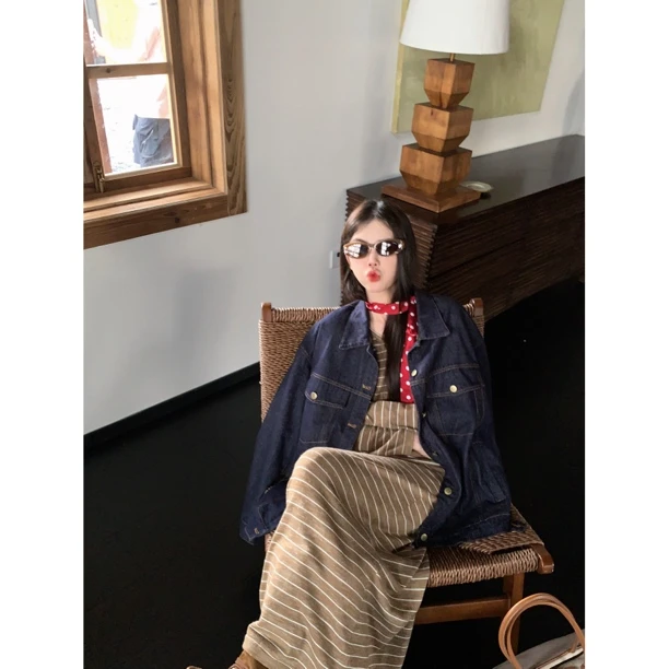 【赵小小&街区故事】7003 秋季新款宽松牛仔小众设计感慵懒风外套女