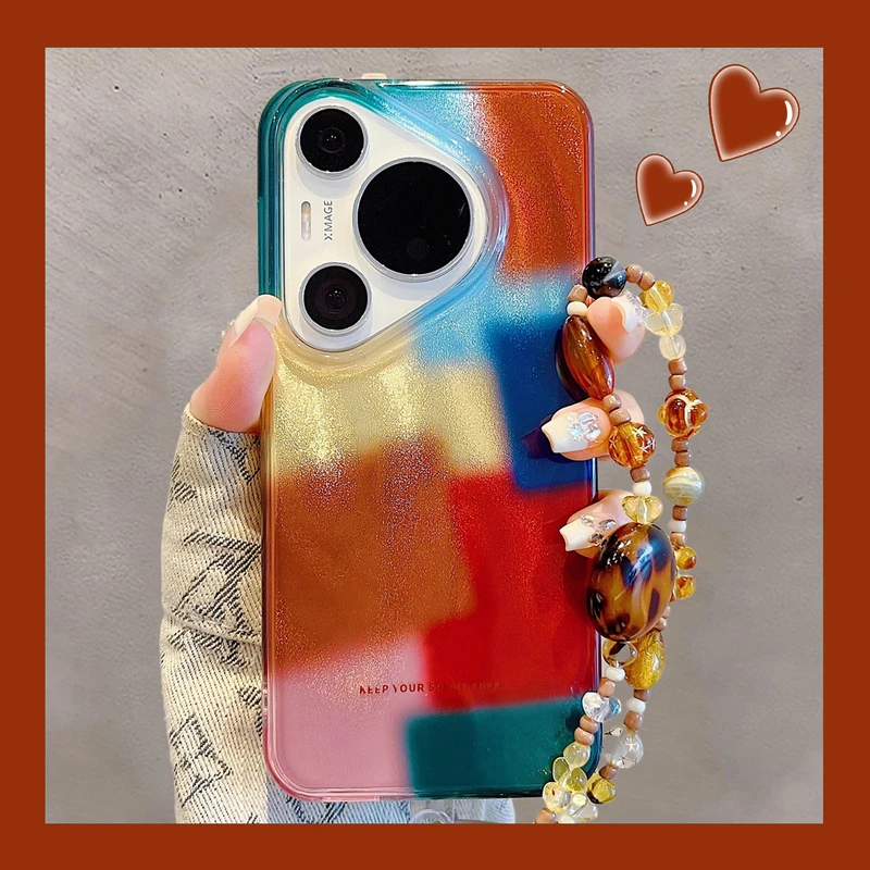 适用华为pura70pro+手机壳韩系ins风拼接撞色格子mate60pro小众女