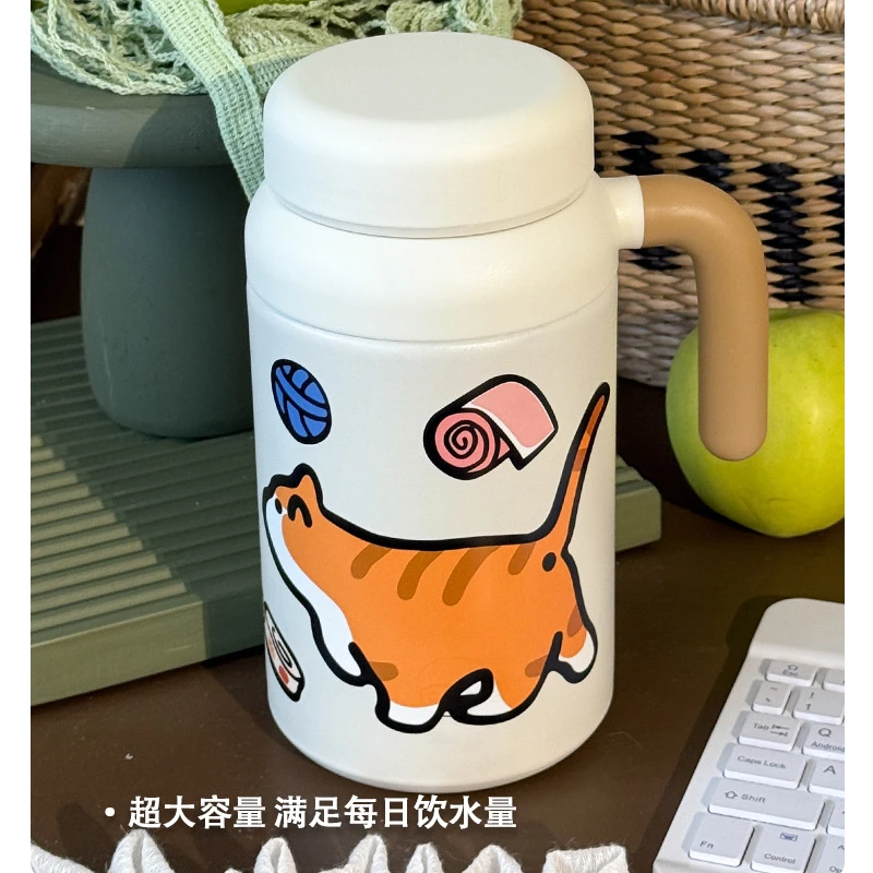 卡通贴纸泡茶水杯带手柄送人礼品杯子不锈钢保温杯男女大容量