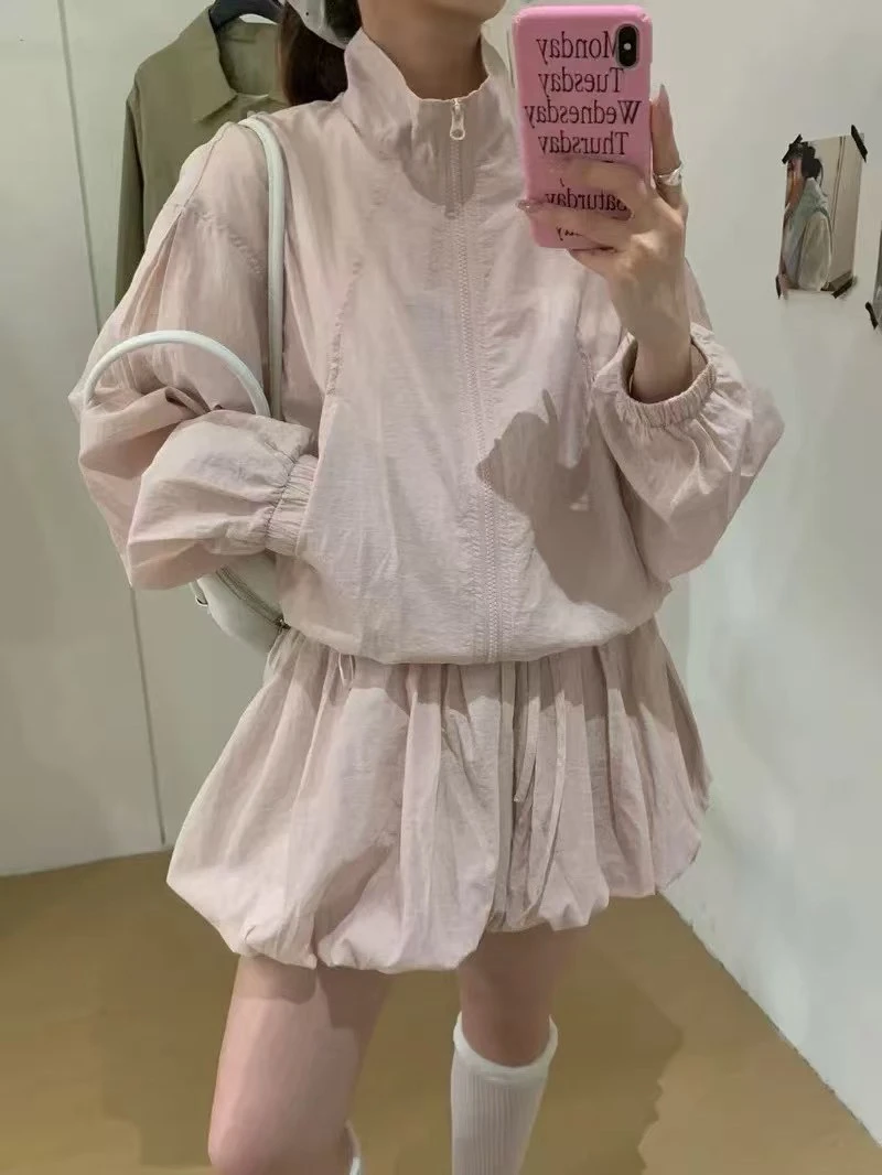 夏季新款韩系防晒上衣花苞裙两件套
