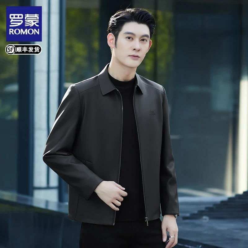 Romon/罗蒙春秋季男士皮衣双11好物高档商务休闲时尚翻领皮夹克男