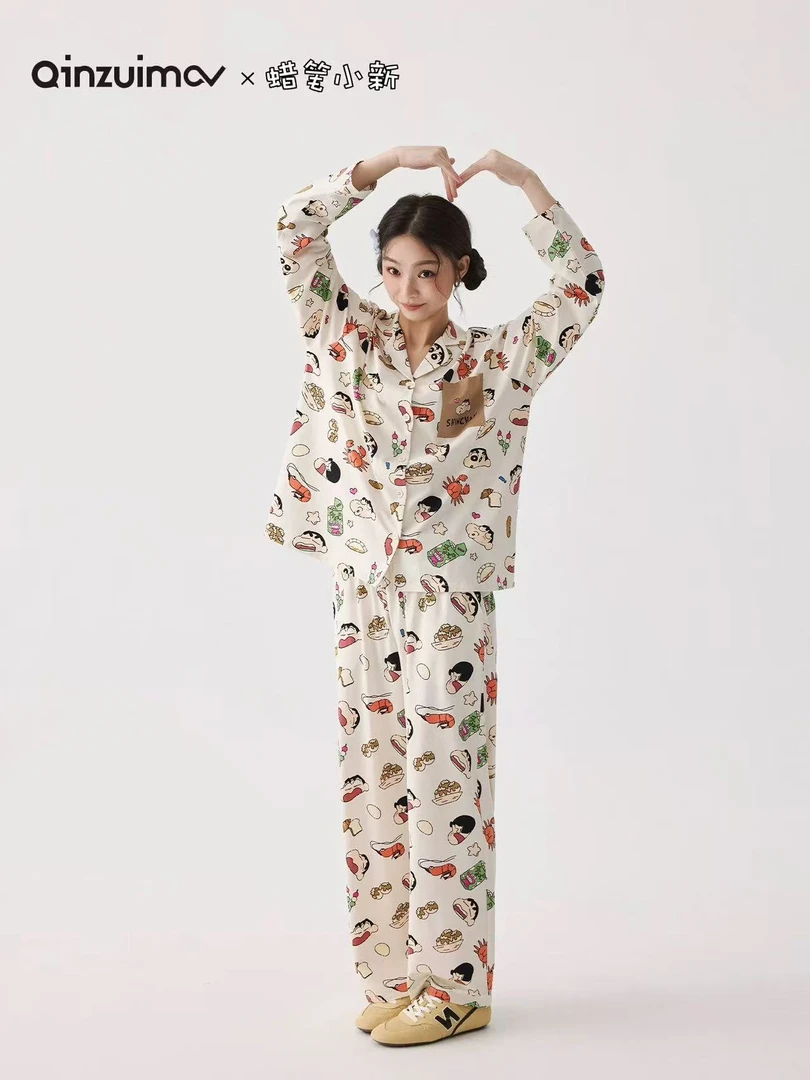 【蜡笔小新】677卡通睡衣莫代尔棉可外穿女长袖家居服秋季套装