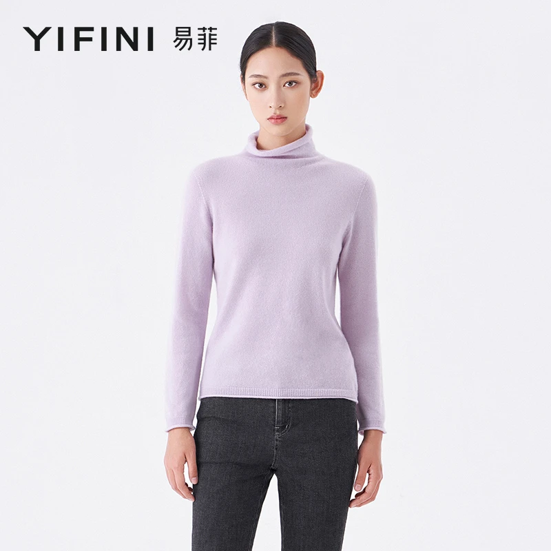 【Yifini】羊绒三色高领温柔雅致百搭合体短款羊绒衫