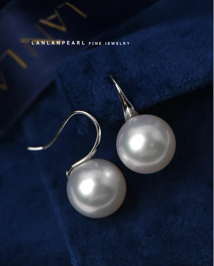 925银施家强光正圆澳白色高跟鞋耳钉1对整珠耳钉