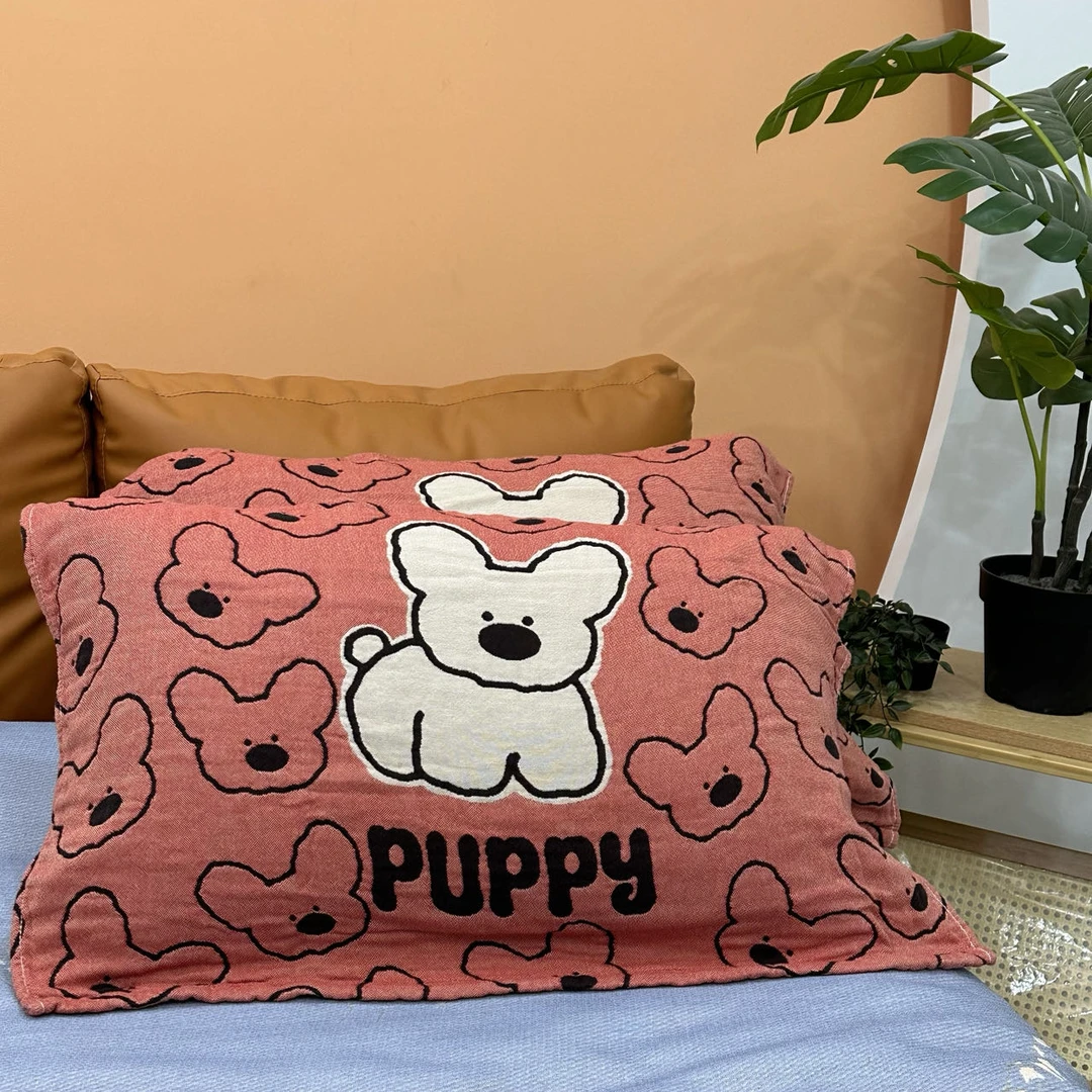 【旺财小狗】纱布棉枕巾枕头套枕套可爱情侣家用枕头巾52*75一对