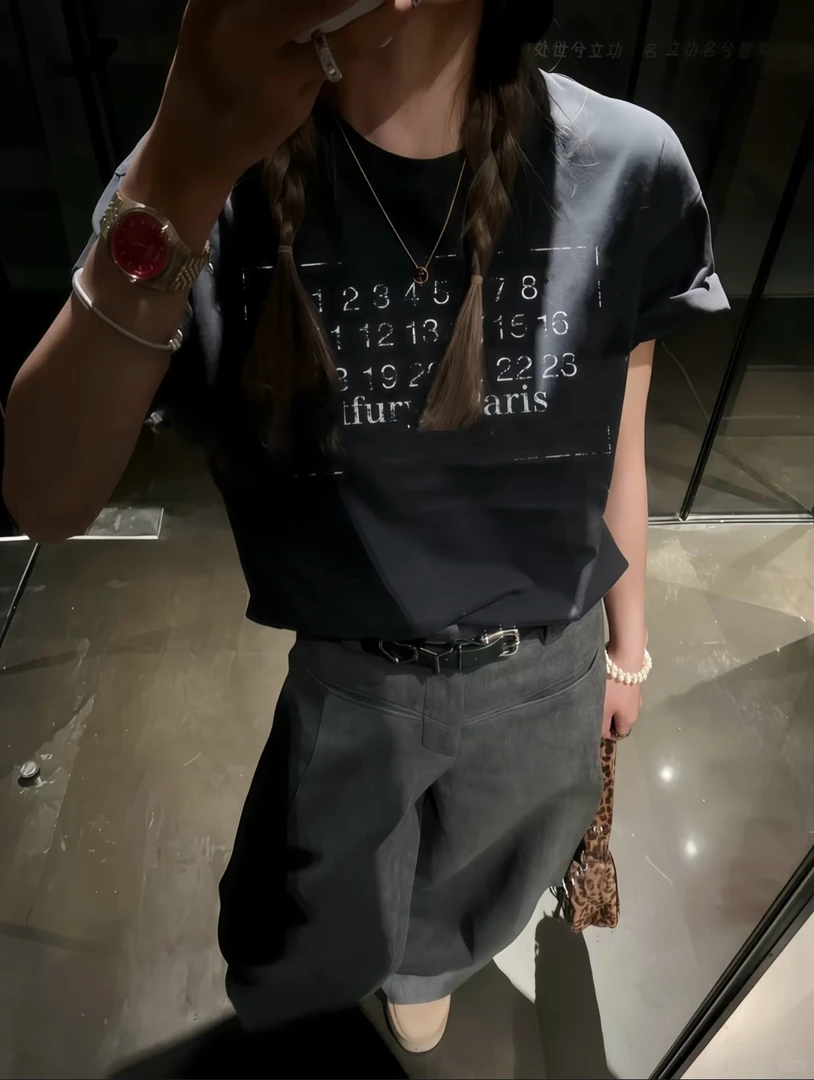 LuoXue小马新款做旧数字印花短袖