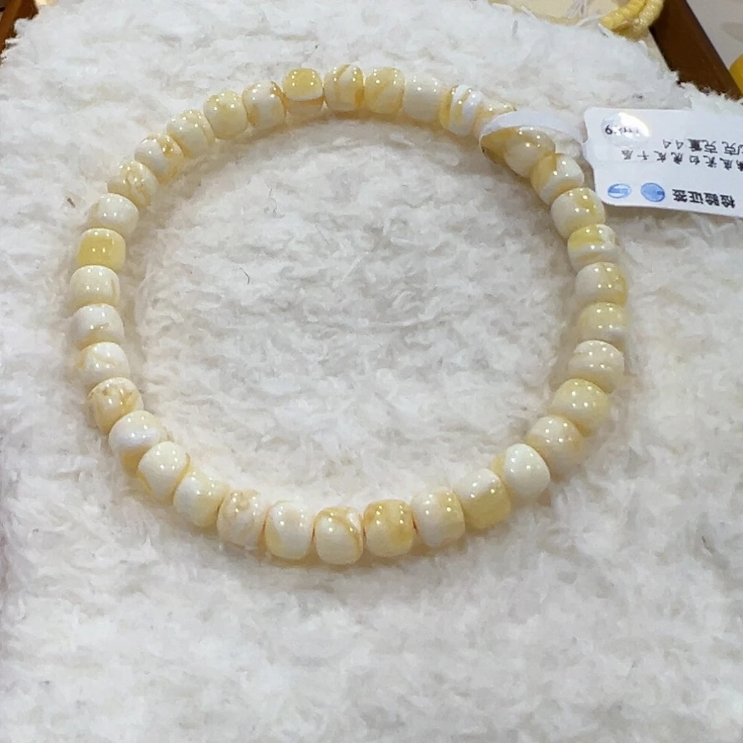 未镶嵌蜜蜡手链L****l6m橘底瓷白虎皮手串