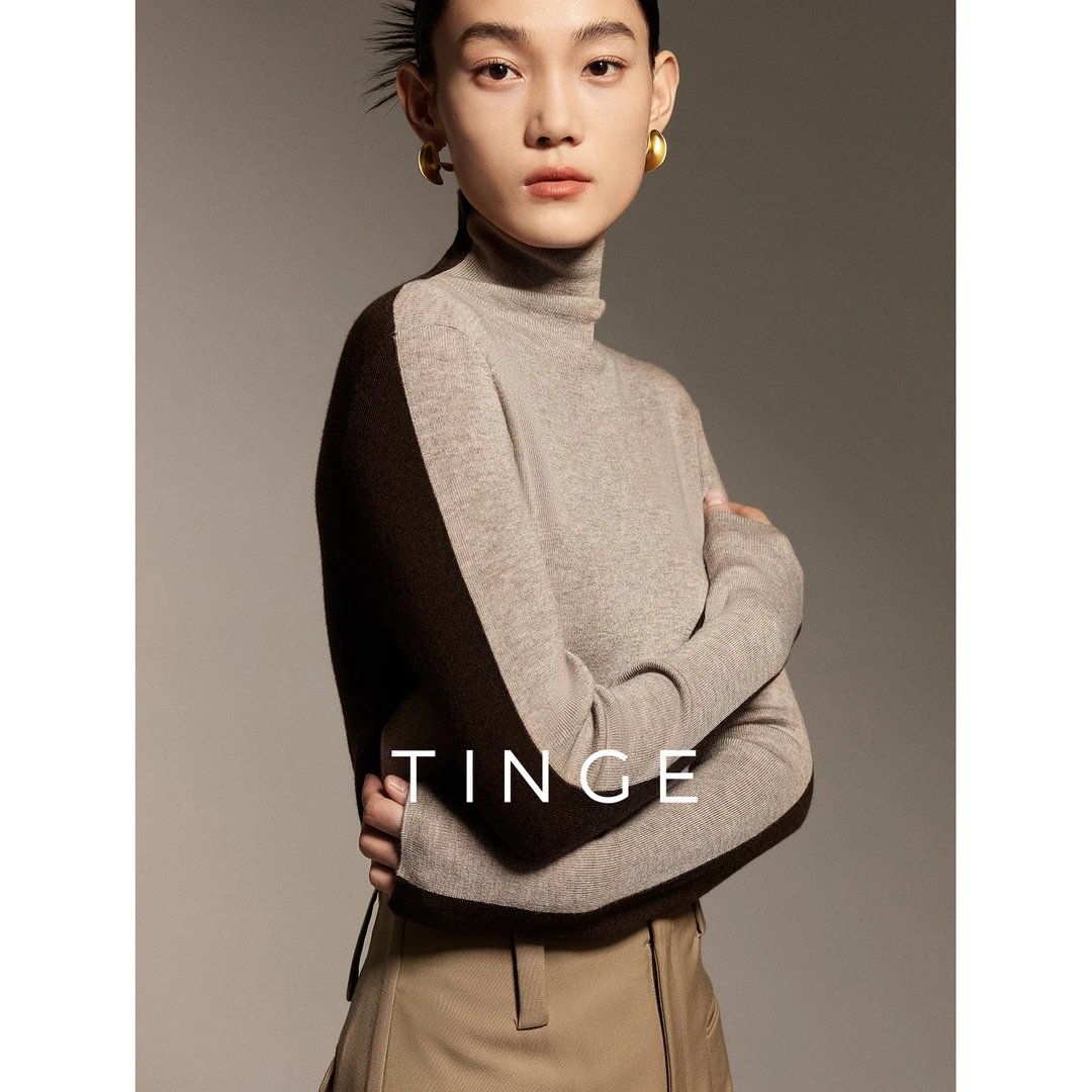 岛精一线成衣撞色无缝羊毛衫女气质高领内搭针织打底衫上衣