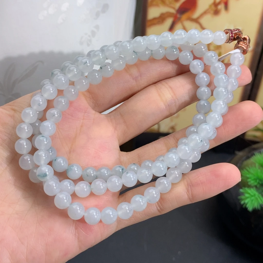 翡翠未镶嵌手串卡6冰胶蓝飘花项链