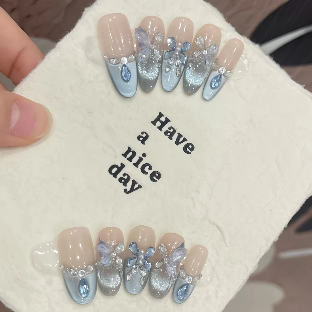 蓝蝶幽梦-Naier 奈儿轻奢高定美甲10片装