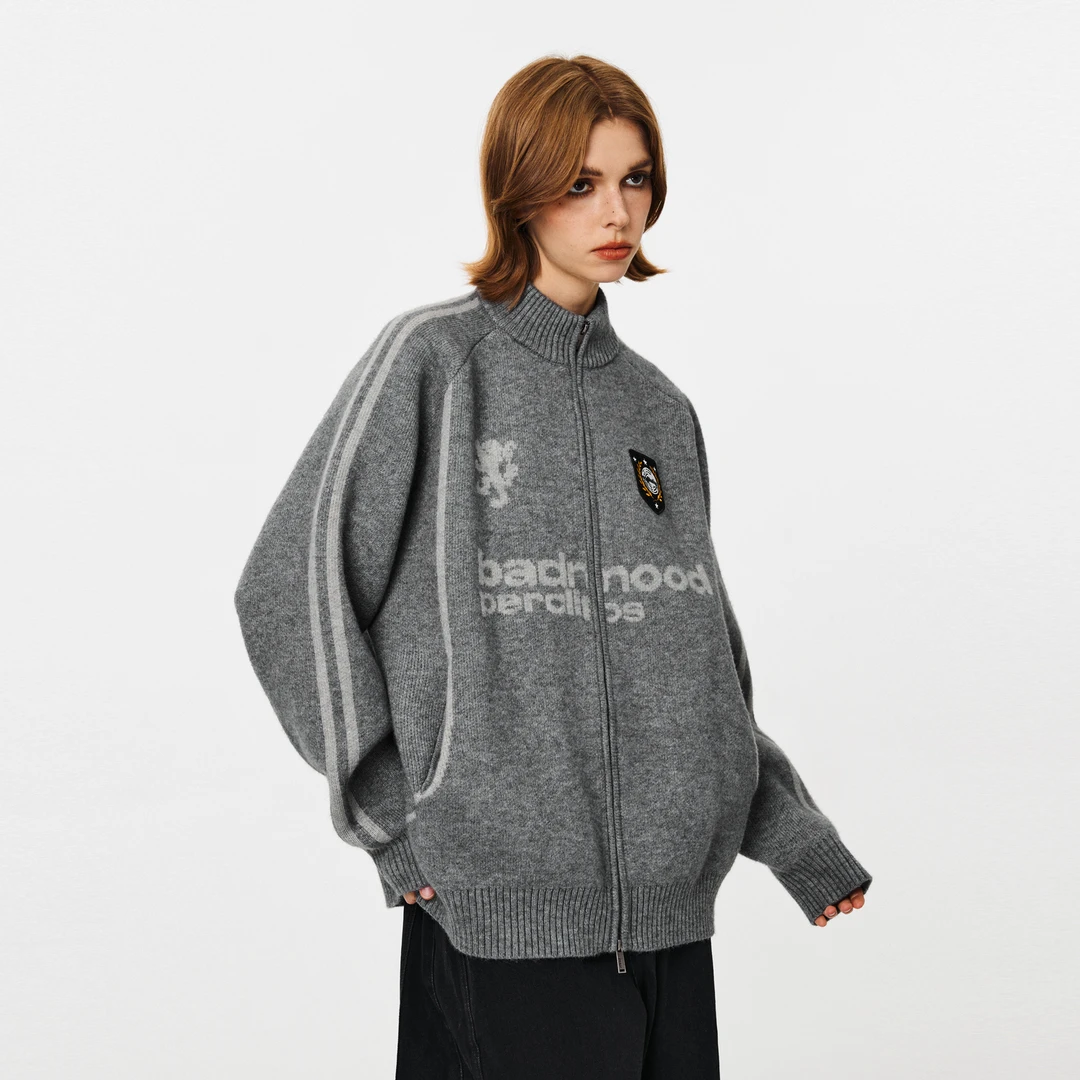 PCLP球服风高领开衫毛衣 国潮牌宽松复古秋冬季针织衫拉链外套MM