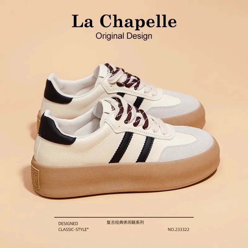 拉夏贝尔厚底小白鞋女2025新款爆款春季百搭时尚休闲板鞋德训鞋子