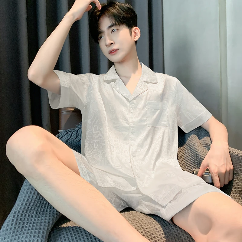 2025新款冰雪丝睡衣男士夏季短袖薄款夏天高档套装简约宽松家居服