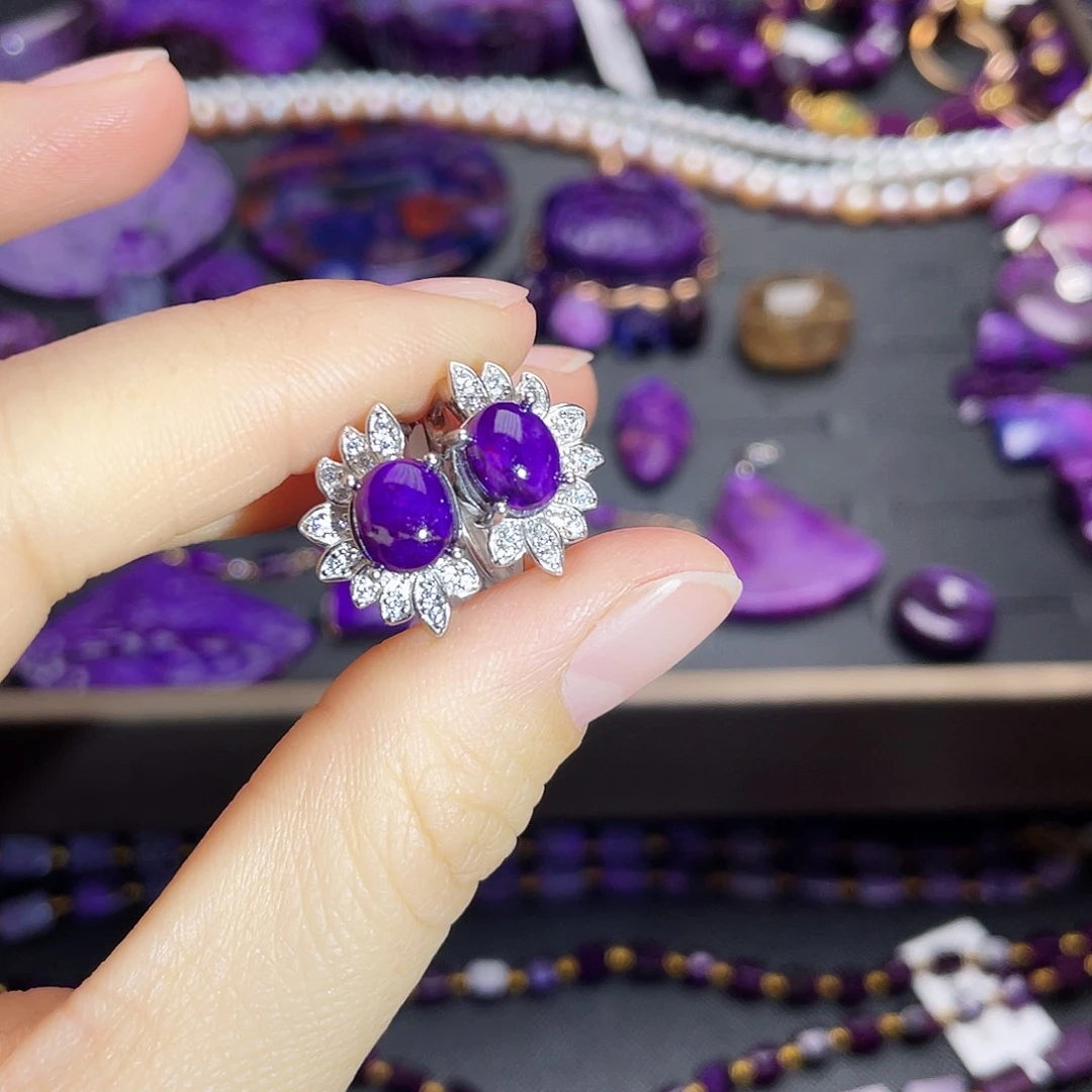 苏纪石（舒俱来）耳扣银S925镶嵌