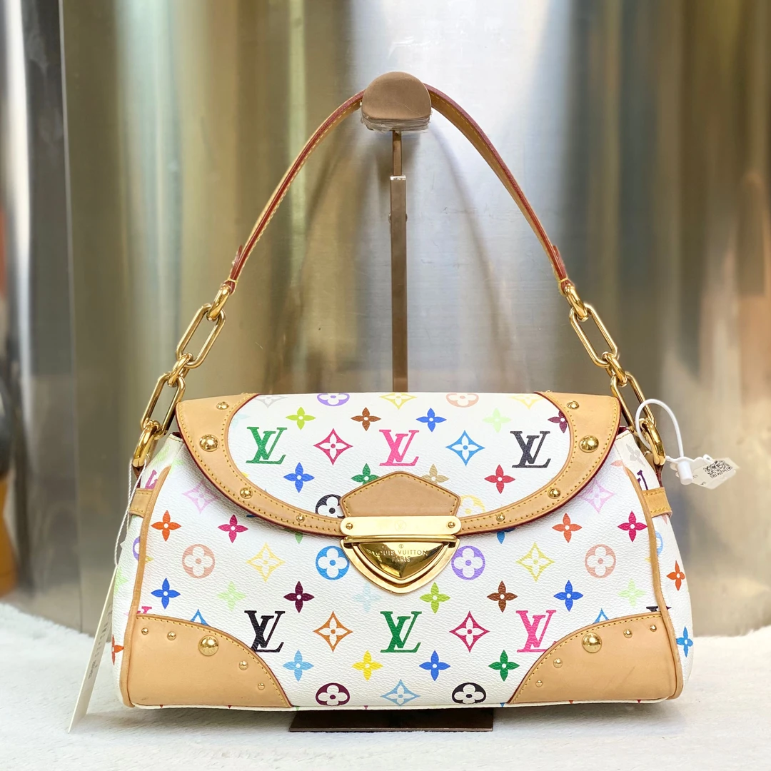 99新 LouisVuitton/路易威登 爱马97新LV白三彩金豆单肩包6058