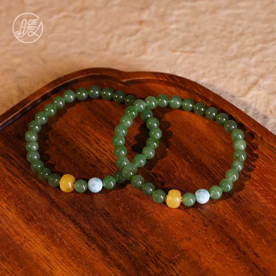 单圈和田玉手串6mm搭配蜜蜡路路通手链A6572多样性发一