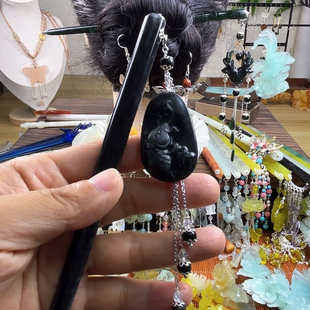 蛇纹石玉合金发饰