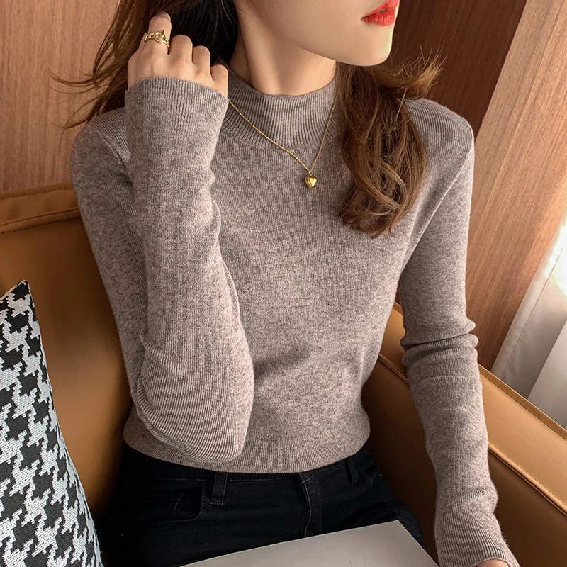 不褪色显瘦立领针织春季毛针织衫百搭打底衫秋冬修身