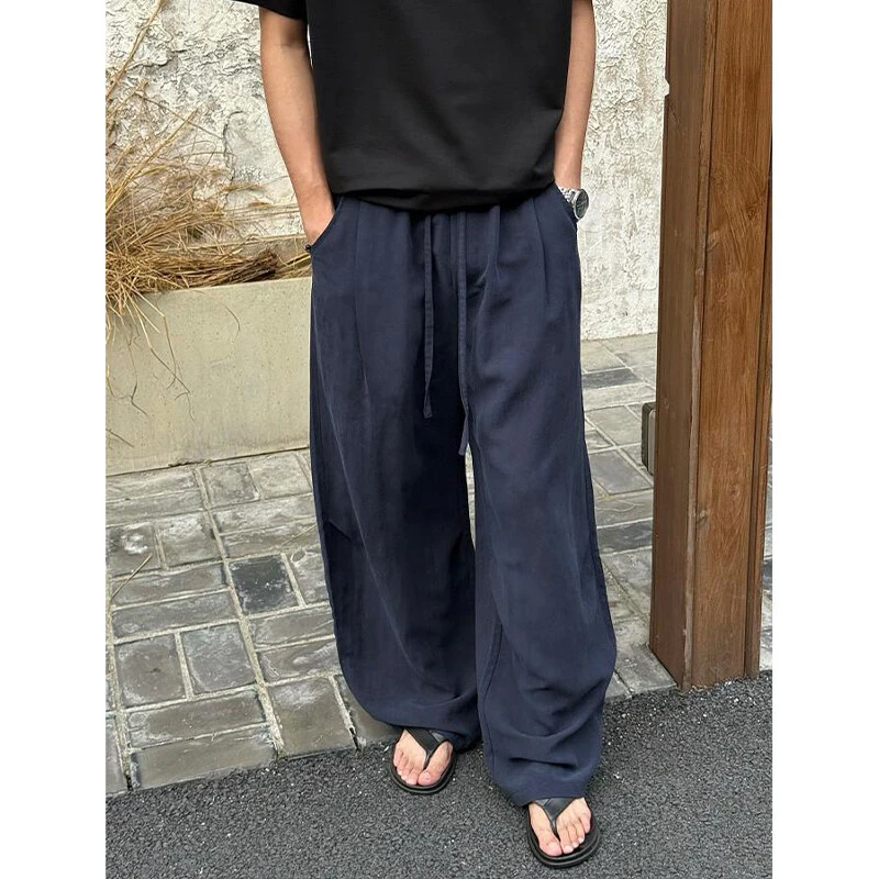 老钱风莱赛尔天丝亚麻裤子男款夏季高级感纯色薄款直筒阔腿弯刀裤