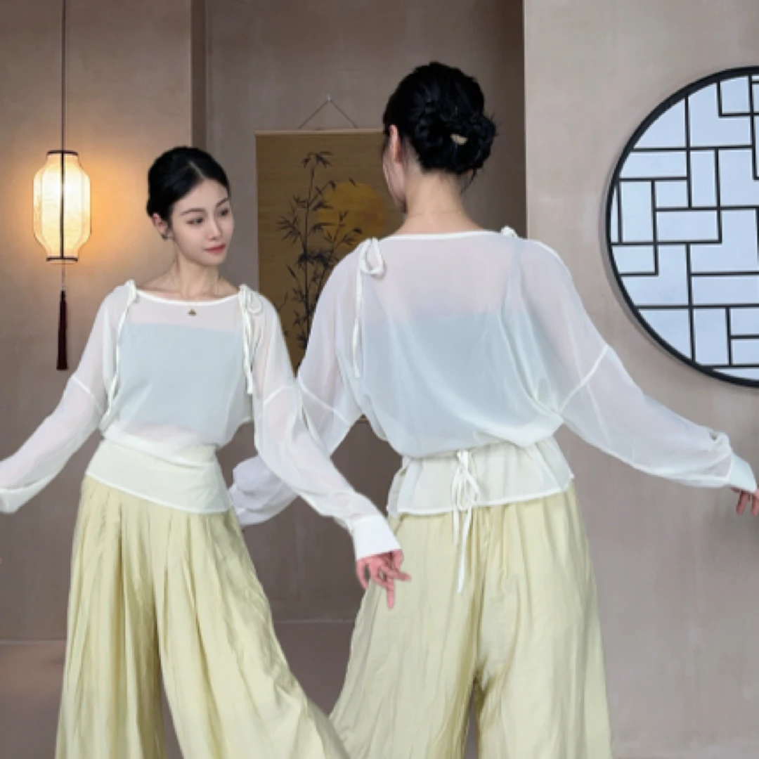 2025新款古典舞宽松飘逸侧开袖系带设计练功服现代舞演出服上衣芸