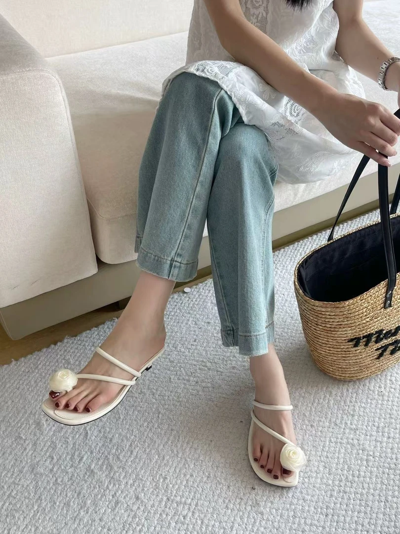 套趾一字拖女海边外穿配裙子拖鞋外穿时尚软底度假风022-189