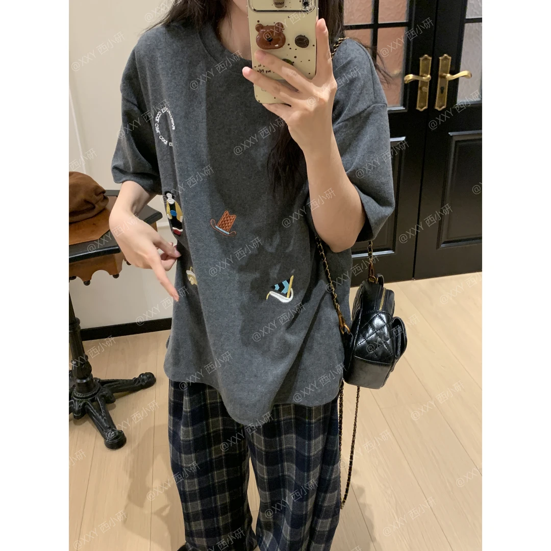 【刺绣图案T】25年开春 王炸显瘦T恤 宽松休闲韩版半袖时尚百搭