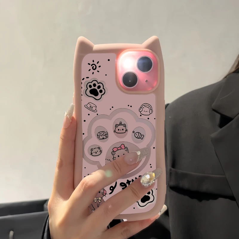 欧克里里猫爪兔子适用苹果16promax手机壳15/14二合一猫耳朵13/12