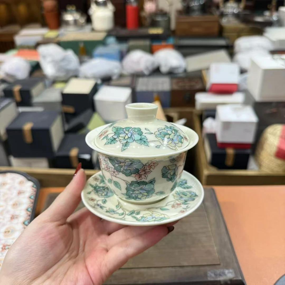 山茶花三才盖碗  5457