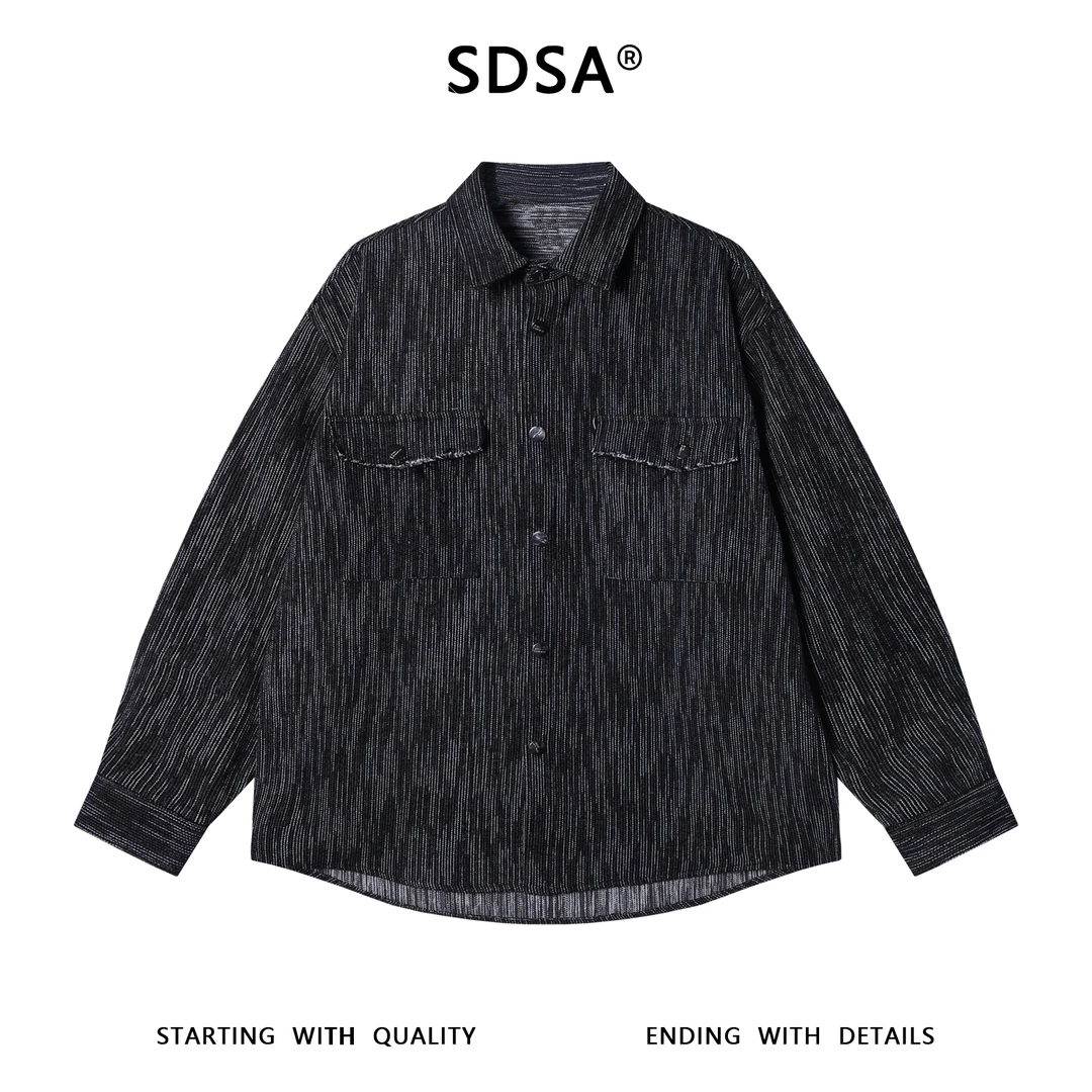 SDSA男士秋冬新款痞帅男装潮牌纹理感长袖衬衫下摆不规则设计衬衣