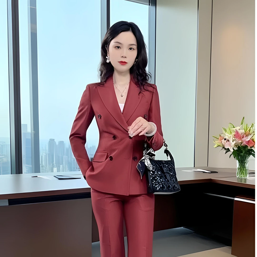 【酒红新贵】新款春秋酒红色精致女神显白职业装女性套装时尚高端
