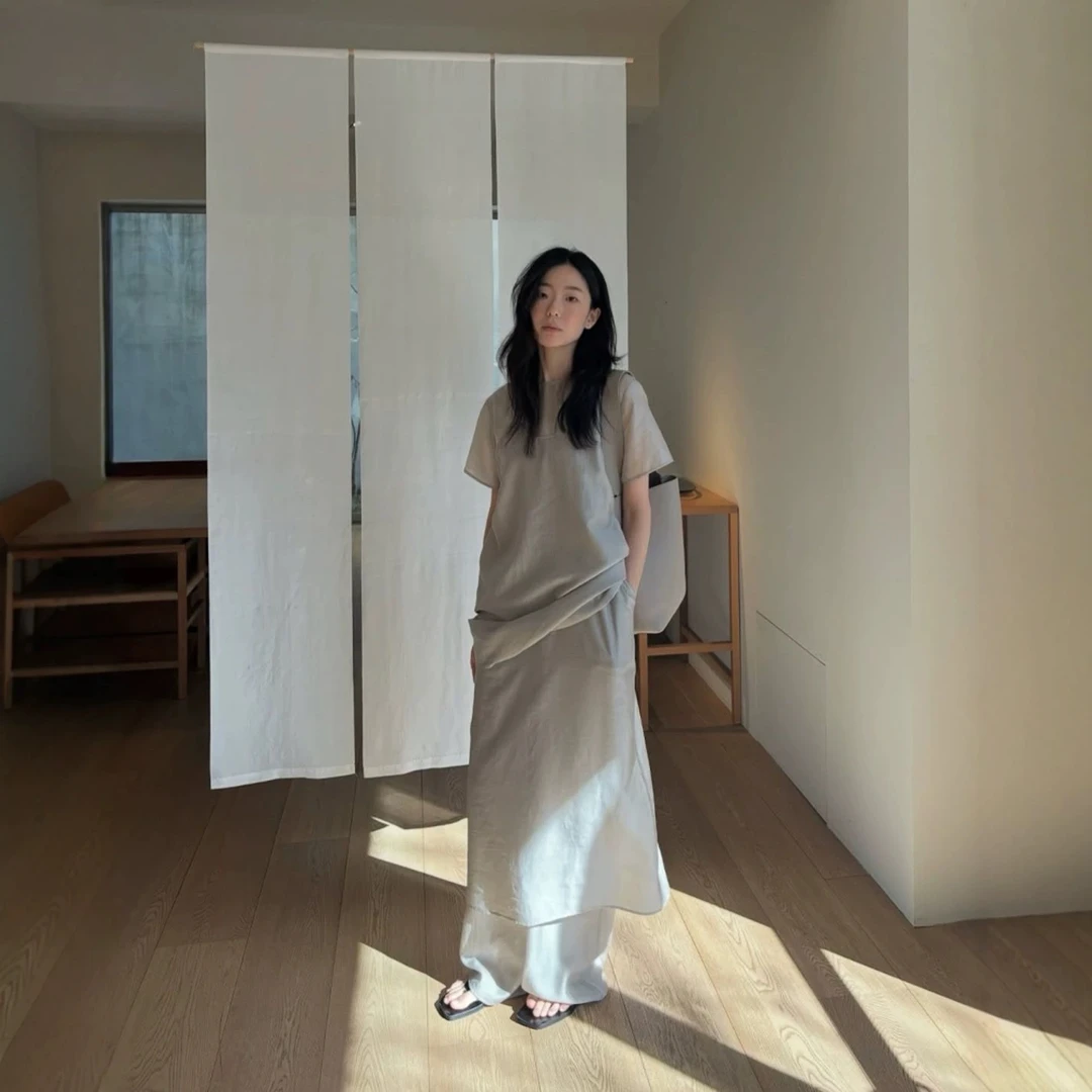 智霏-东大门假两件纱感裙裤套装