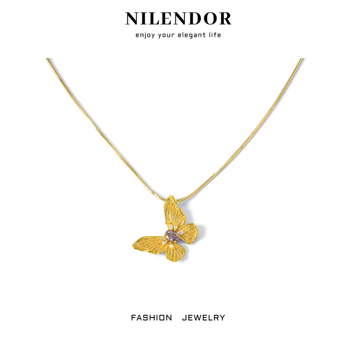 铜合金合成锆石项链 XL-512时尚百搭梦幻蝴蝶气质精致项链