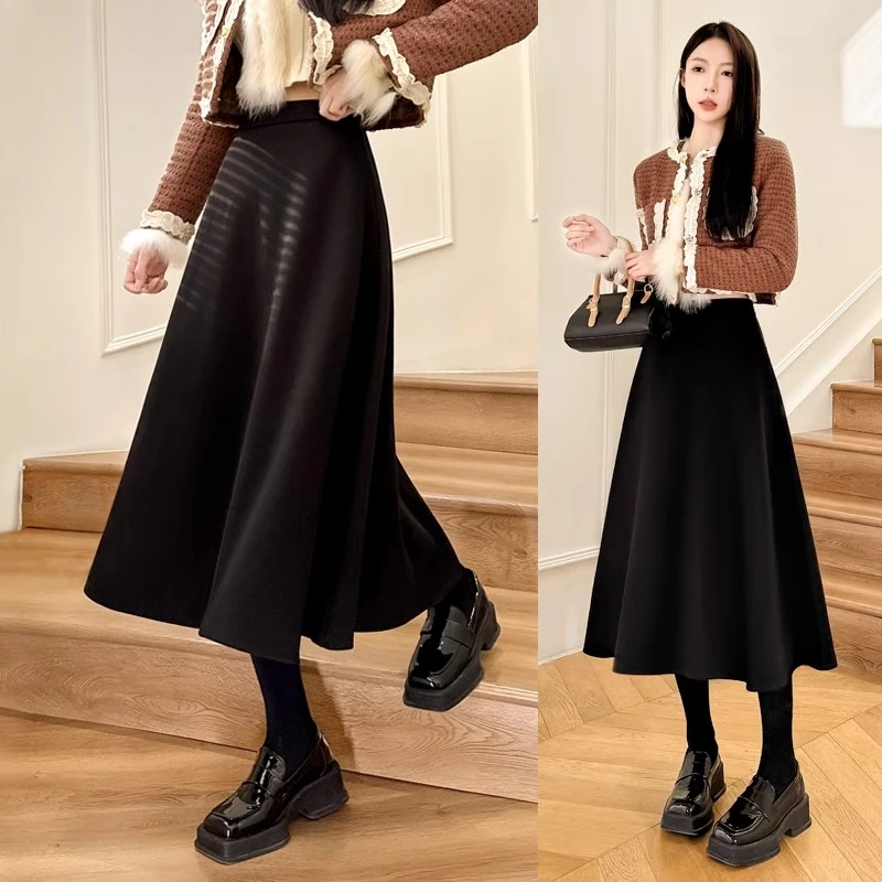 西装半身裙女春夏秋2025新款伞裙高级感垂感法式气质a字黑色长裙