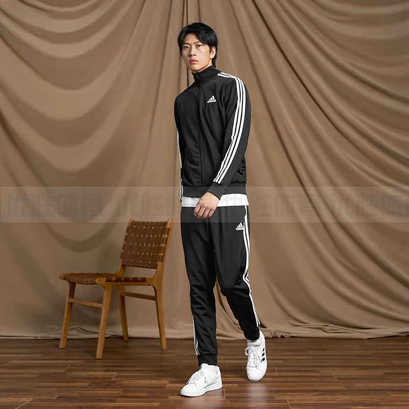 Adidas阿迪达斯 男子经典运动休闲三条纹透气立领长袖套装 GK9651