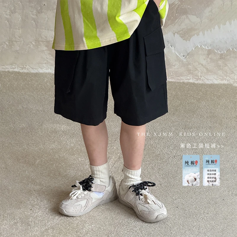 虾酱麻麻男童纯棉裤子薄款夏装2025新款男孩洋气宽松工装儿童短裤