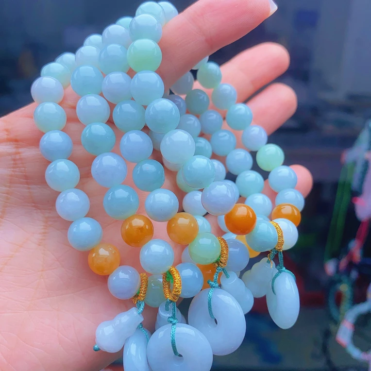 196 官网正品天然翡翠圆珠平安扣手串卡8mm多样性发其一