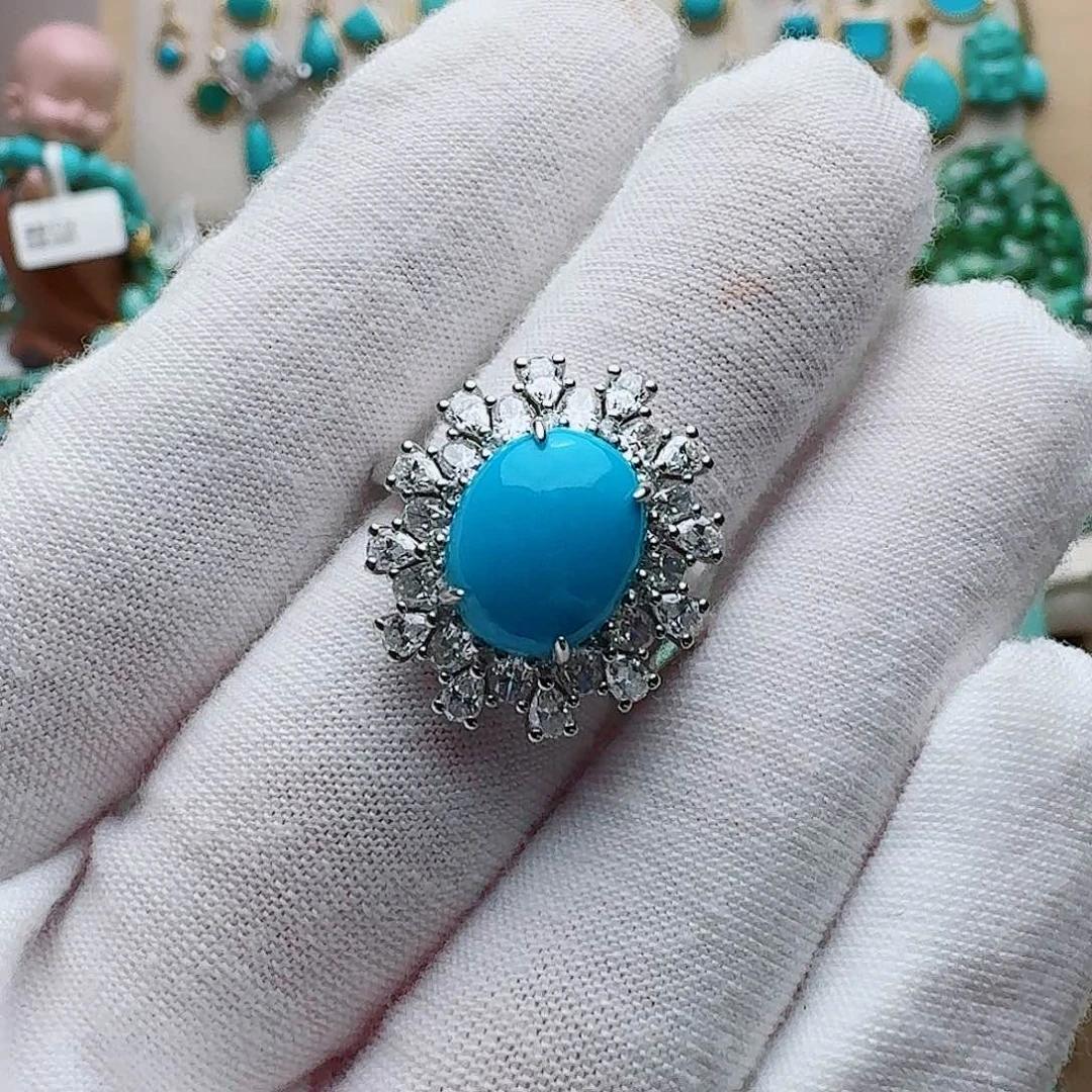 银S925镶嵌绿松石珠宝奇石元**悦