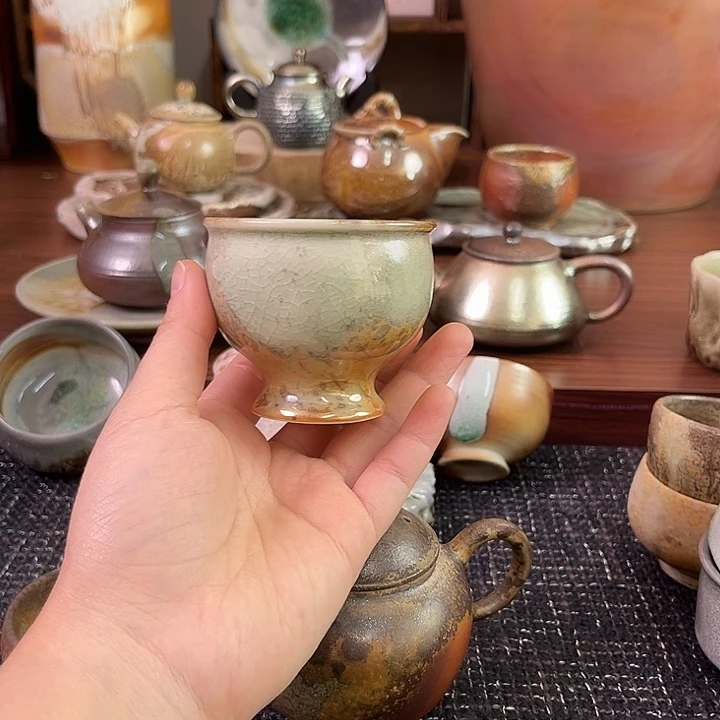 中白泥高脚主人杯茶杯